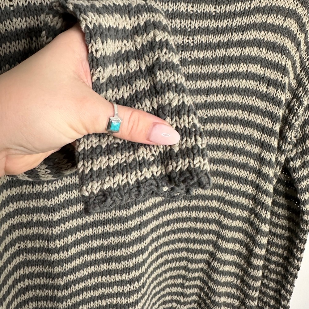 Acrobat Striped Open Knit Cotton Sweater Women's Small Grey Beige NWT - Picture 6 of 7
